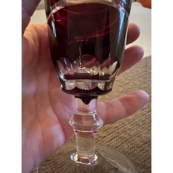 CZECH BOHEMIAN Ruby Red Crystal Pair PORT WINE SHOT GLASSES - Picture 4 of 5